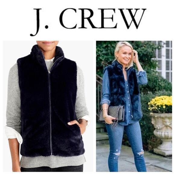 J. Crew Vest Plush Royal Blue Vegan Fur Medium Outerwear - Picture 2 of 12